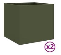 Vidaxl Jardinières 2 Pcs Vert Olive 32x30x29 Cm Acier Laminé À Froid