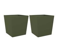 vidaXL Jardinières 2 pcs Vert Olive 50x50x50 cm Acier, jardinière d'extérieur, boîte à Fleurs, boîte de Jardin, jardinière de Patio, boîte à Plantes