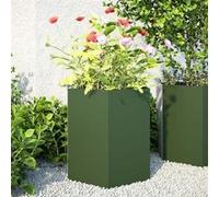 Jardinières 2 pcs vert olive hexagone 46x40x45 cm acier, jardinière de fleurs, jardinière de patio, jardinière de 851115