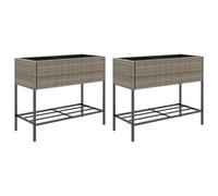 vidaXL Jardinières avec étagère 2 pcs gris 90x40x75 cm résine tressée