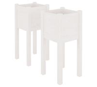 Vidaxl Jardinières D'extérieur 2 Pcs Blanc 31x31x70 Cm Bois De Pin Blanc