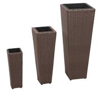 Vidaxl Jardinières D'extérieur 3 Pcs Résine Tressée Marron