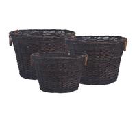 3-delige Houtmandenset stapelbaar wilgenhout donkerbruin286986
