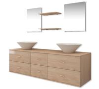 vidaXL Jeu de 7 pcs de Mobilier Meuble de Salle de Bain et Lavabo Vasque Beige