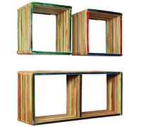 vidaXL Jeu d'étagère murale 3 pcs Teck massif recyclé Multicolore