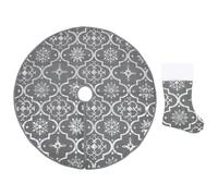 VIDAXL Jupe de sapin de No?l de luxe avec chaussette Gris 122 cm Tissu