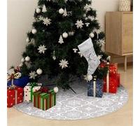 vidaXL Jupe de sapin de Noël de luxe avec chaussette Blanc 150cm Tissu blanc G