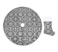 Jupe de sapin de Noël de luxe avec chaussette Gris 150 cm Tissu