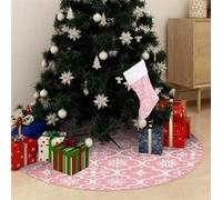 vidaXL Jupe de sapin de Noël de luxe avec chaussette Tissu Rose 150 cm