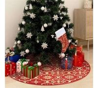 Jupe de Sapin de Noël de Luxe avec Chaussette Tapis de Sapin de Noël Base d'Arbre de Noël Décoration Salon Intérieur Rouge 90 cm Tissu