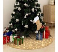 Jupe de Sapin de Noël de Luxe avec Chaussette Tapis de Sapin de Noël Base d'Arbre de Noël Décoration Salon Intérieur Jaune 150 cm Tissu