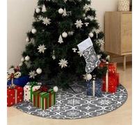 vidaXL Jupe de Sapin de Noël de Luxe avec Chaussette Tapis de Sapin de Noël Base d'Arbre de Noël Décoration Salon Intérieur Gris 122 cm Tissu Gris G
