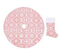vidaXL Jupe de sapin de Noël de luxe avec chaussette Rose 90 cm Tissu