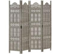 Kamerscherm 4 panelen handgesneden 160x165 cm mangohout grijs285322