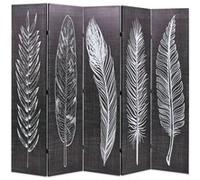 vidaXL Cloison de séparation Paravent pliable 200x170 cm Plumes Noir et Blanc