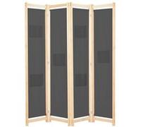 Paravent 4 panneaux pliable en tissu gris avec cadre en bois 160 x 170 x 4 cm Gris