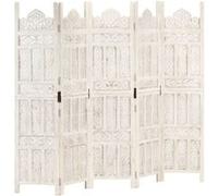 Kamerscherm met 5 panelen handgesneden 200x165 cm mangohout wit285320