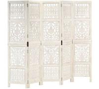 vidaXL Kamerscherm met 5 panelen handgesneden 200x165 cm mangohout wit285331 Blanc G