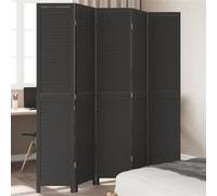 vidaXL Cloison de séparation 5 panneaux noir bois de paulownia massif Marron