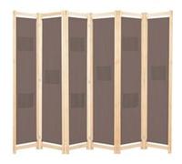Paravent 6 panneaux pliable en tissu marron avec cadre en bois 240 x 170 x 4 cm