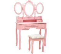 vidaXL Kaptafel met kruk en drievoudige spiegel roze289327 Rose G