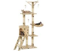 Arbre À Chat Avec Griffoir En Sisal 138cm Beige Motif De Pattes