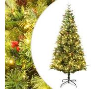 Sapin de Noël Pré-éclairé et Pommes de Pin, Arbre de Noël avec LED, Décoration de Vacances, Ornement de Fête Intérieur Extérieur, Vert 225cm PVC et