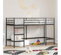 vidaXL Kids Loft Bed Frame, Black Steel, Space-Saving Junior Single Size (75 x 190 cm) for Children's Room