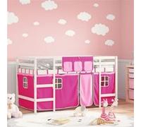 vidaXL Lit Mezzanine Enfants et Rideaux, Lit Surélevé pour Enfants avec Échelle, Meuble de Rangement Chambre, Moderne, Rose 80x200 cm Bois Pin Massif