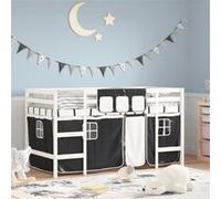 Vidaxl Lit Mezzanine Enfants Et Rideaux Blanc/Noir 80x200cm Pin Massif Multicolore