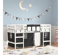 Vidaxl Lit Mezzanine Enfants Et Rideaux Blanc/Noir 90x190cm Pin Massif Multicolore