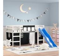 Vidaxl Lit Mezzanine Enfants Et Rideaux Blanc/Noir 90x190cm Pin Massif Multicolore