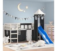 Vidaxl Lit Mezzanine Enfants Avec Tour Blanc/Noir 90x190 Cm Pin Massif Blanc