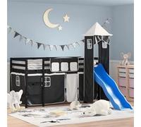 Vidaxl Lit Mezzanine Enfants Avec Tour Blanc/Noir 90x190 Cm Pin Massif Blanc