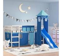 Vidaxl Lit Mezzanine Enfants Avec Tour Bleu 90x190 Cm Bois Pin Massif Marron