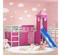vidaXL Lit mezzanine enfants avec tour rose 90x190 cm bois pin massif Rose