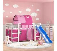 Lit Mezzanine Enfants avec Tunnel, Lit Surélevé pour Enfants avec Echelle, Meuble de Rangement Chambre, Moderne, Rose 90x190cm Bois Pin Massif
