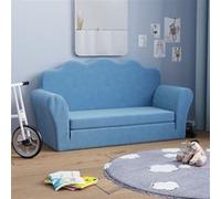 vidaXL Canapé-lit pour enfants 2 places – Dossier et accoudoirs, lit d'invité – Bleu peluche douce