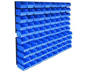 vidaXL Kit de Bacs de Stockage avec Panneaux Muraux 96 pcs Bac de Rangement Boîte à Outils Vis Clous Ecrous Douilles Atelier Garage Bleu