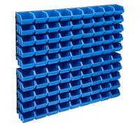 vidaXL Kit de Bacs de Stockage et Panneaux Muraux 96 pcs Boîte d'Empilage Système de Stockage d'Outils Garage Atelier de Bricolage Bleu et Noir