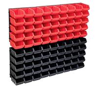 vidaXL Kit de Bacs de Stockage et Panneaux Muraux 96 pcs Boîte d'Empilage Système de Stockage d'Outils Garage Atelier de Bricolage Rouge et Noir