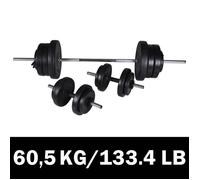 vidaXL Kit de barre d'haltère et 2 haltères 60,5 kg