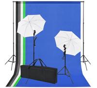 vidaXL Kit de Studio Photo avec 5 Toiles de Fond Colorées et 2 Ombrelles