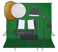 vidaXL Kit de Studio Photo avec Éclairage Toile de Fond et Réflecteur Lumière de Photographie Système de Fond Kit 3094688 Noir G