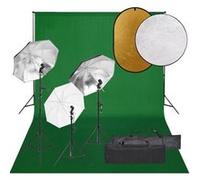 vidaXL Kit de Studio Photo avec Éclairage Toile de Fond et Réflecteur Lumière de Photographie Système de Fond Kit 3094721 Noir G