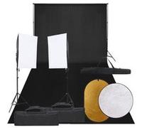 vidaXL Kit de Studio Photo avec Éclairage Toile de Fond et Réflecteur Lumière de Photographie Système de Fond Kit 3094762 Noir G