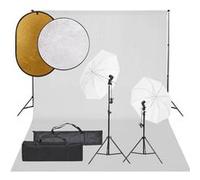 vidaXL Kit de Studio Photo avec Éclairage Toile de Fond et Réflecteur Lumière de Photographie Système de Fond Kit de Support 3094662 Noir G
