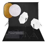 vidaXL Kit de Studio Photo avec Éclairage Toile de Fond et Réflecteur Lumière de Photographie Système de Fond Kit 3094661 Noir G