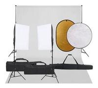 vidaXL Kit de Studio Photo avec Éclairage Toile de Fond et Réflecteur Lumière de Photographie Système de Fond Kit de Support 3094760 Or G