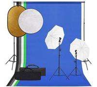 vidaXL Kit de Studio Photo avec Éclairage Toile de Fond et Réflecteur Lumière de Photographie Système de Fond Kit 3094666 Noir G